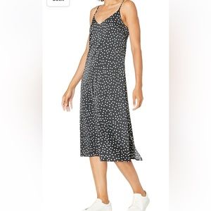 The Drop Silky V-neck Midi Slip Dress, Black and White Polkadots